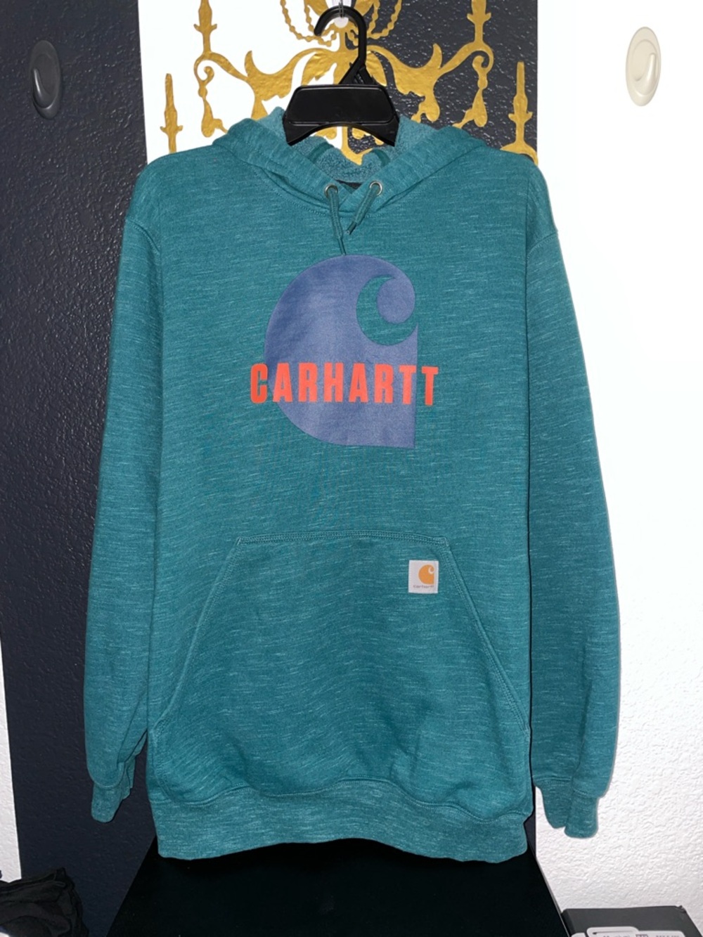 Carhartt Men's Teal Sweatshirt Pullover Hoodie with Logo. Medium. Like new!